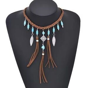 Fringe necklace w vegan leather & southwestern hippy vibe